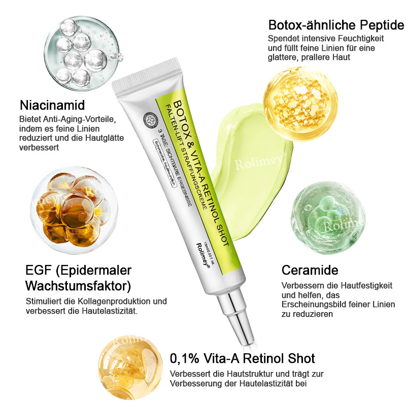 🌿👨‍⚕️Jetzt jugendliche Haut zurückgewinnen 💫Rolimey® Botox & Vita-A Retinol Shot Falten-Lift Straffungscreme