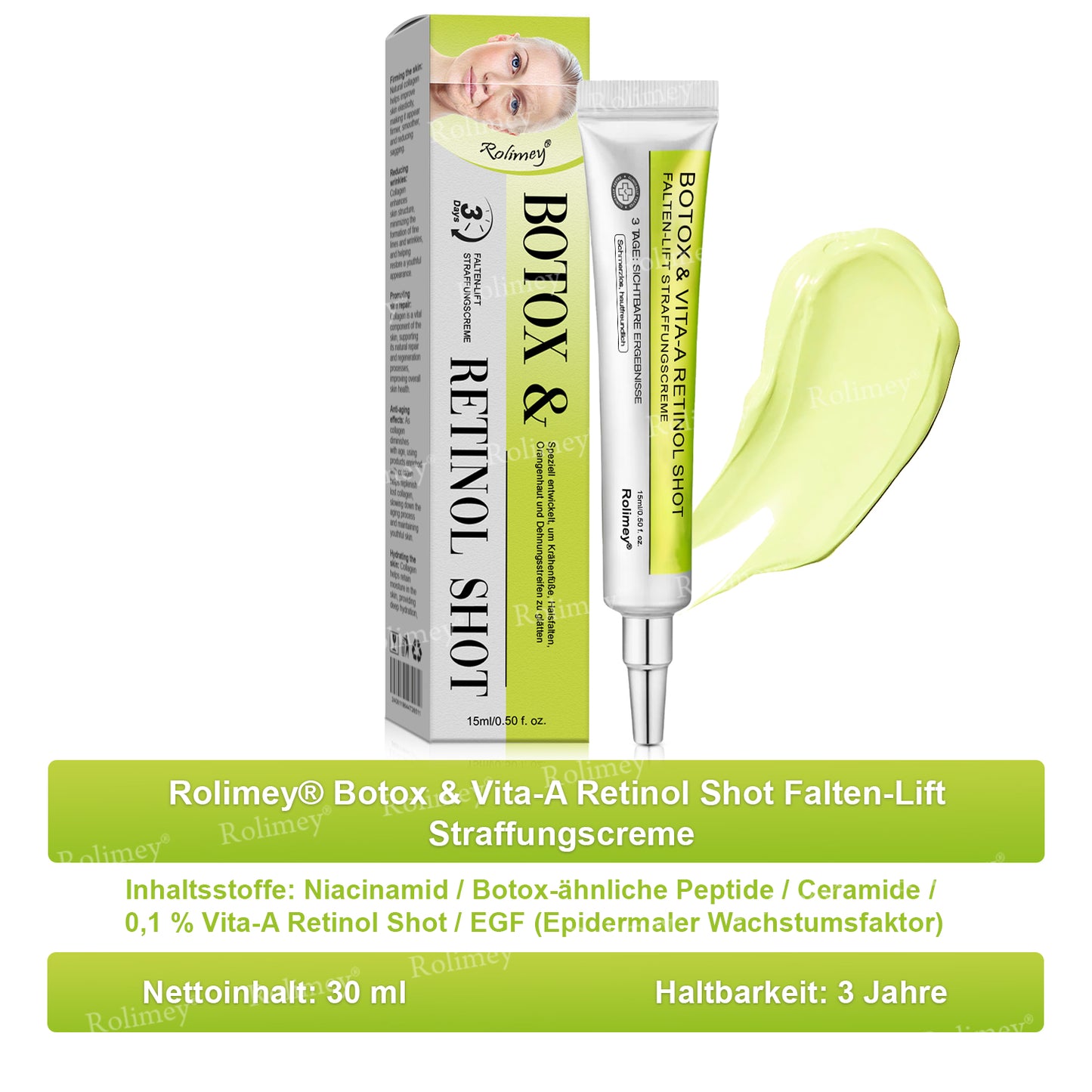 🌿👨‍⚕️Jetzt jugendliche Haut zurückgewinnen 💫Rolimey® Botox & Vita-A Retinol Shot Falten-Lift Straffungscreme