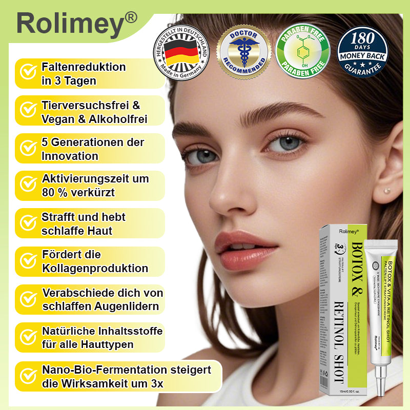 💝✅Jetzt jugendliche Haut zurückgewinnen 💫Rolimey® Botox & Vita-A Retinol Shot Falten-Lift Straffungscreme