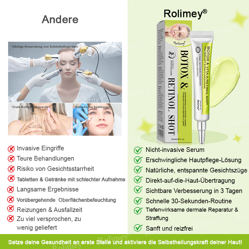 ✨👨‍⚕️Jetzt jugendliche Haut zurückgewinnen 💫Rolimey® Botox & Vita-A Retinol Shot Falten-Lift Straffungscreme