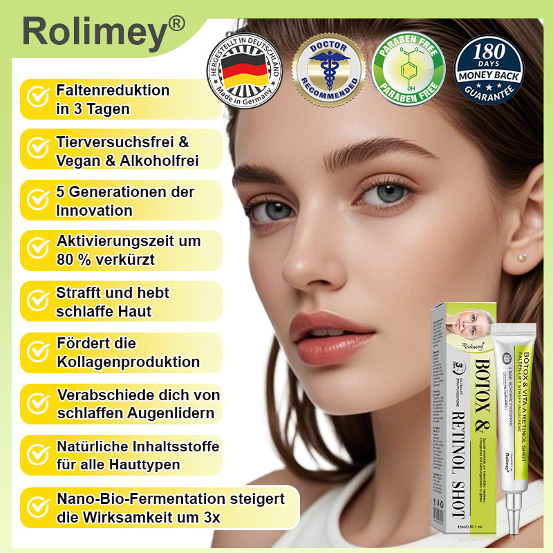 🌿👨‍⚕️Jetzt jugendliche Haut zurückgewinnen 💫Rolimey® Botox & Vita-A Retinol Shot Falten-Lift Straffungscreme